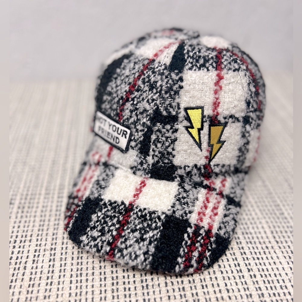 Not your friend plaid black red fussy academia vibes hat OS Y2K